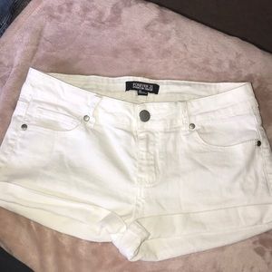 Low rise white denim shorts
